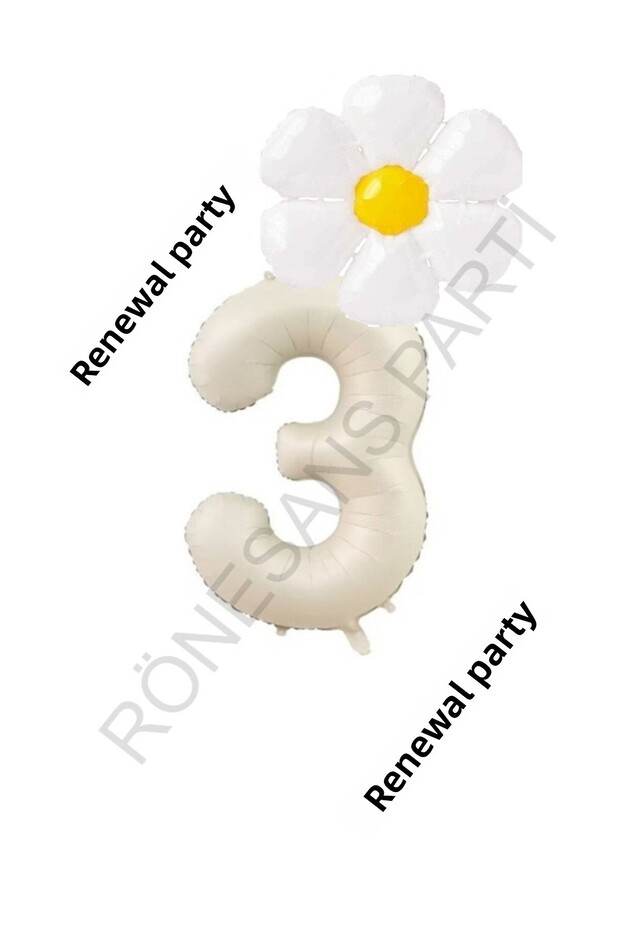 Beige Number and White Daisy Foil Balloon Set Age 3