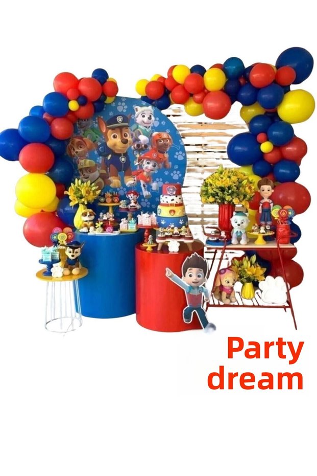 Paw Patrol 40 Pieces Red Navy Blue Yellow Balloon Chain Set Birthday Balloon Concept Decoration Set