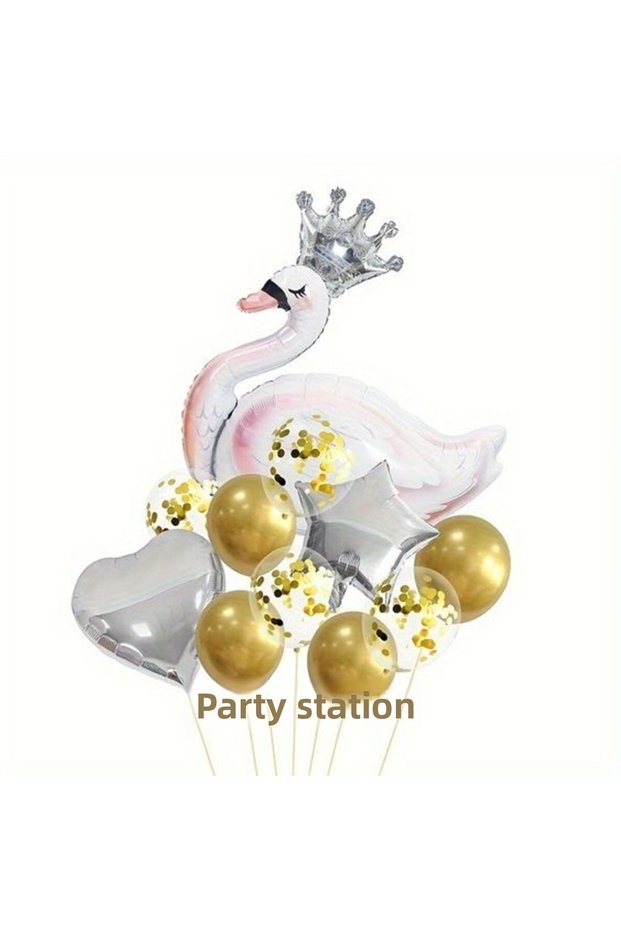 White Swan Theme Cute Swan Balloon Set Silver Swan Balloon Birthday Party Set