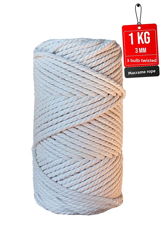 Premium Twisted Ecru 3 mm Macrame Thread - 1 kg 3 Twist