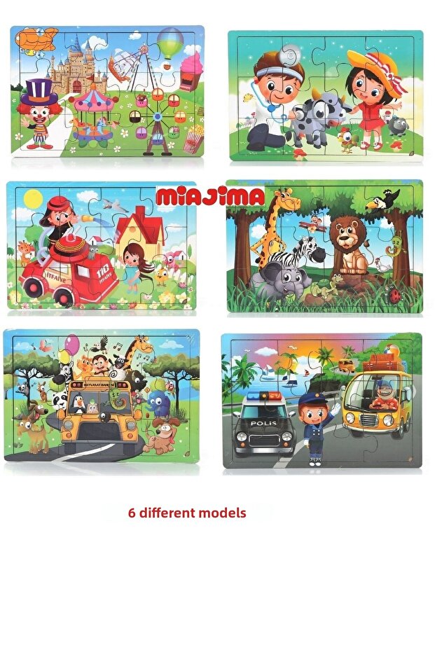 Educational Wooden Puzzle Set 12 Piece Puzzle Consisting of 6 Different Puzzles - 1