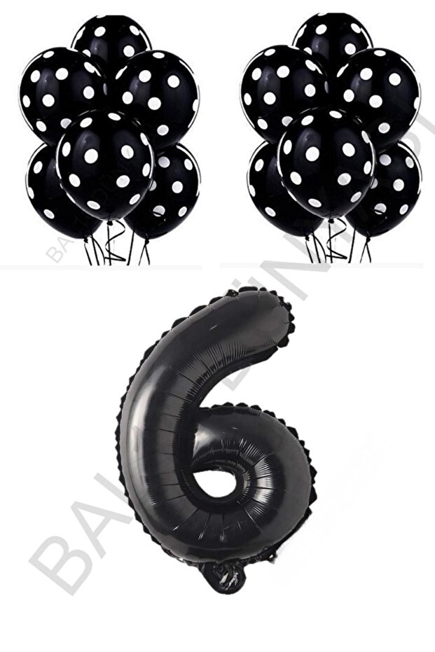 Black Number and Black and White Polka Dot Balloon Set Age 6