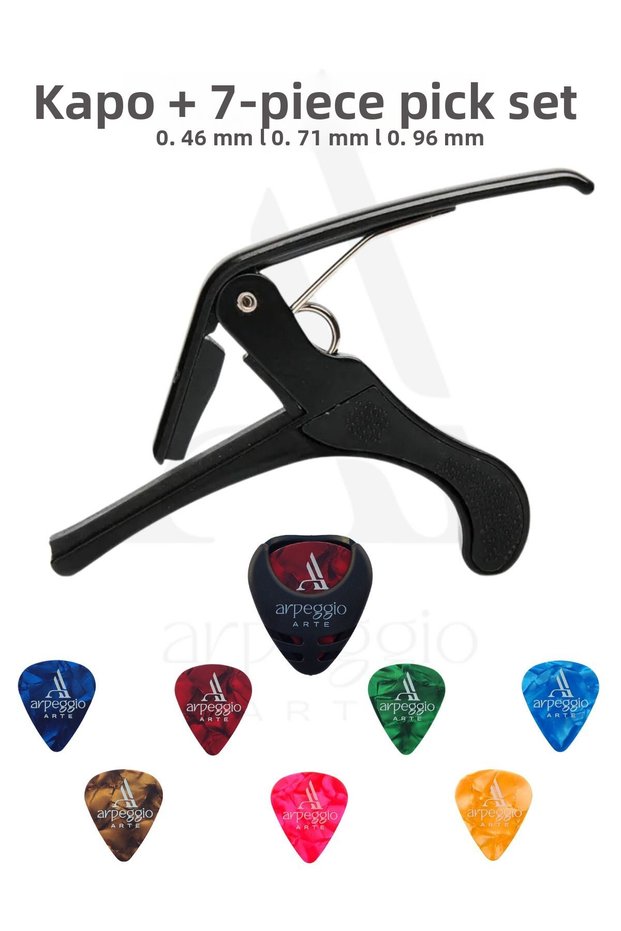 Kapo + 7 Pen Set | Compatible with Guitar, Saz and Ukulele | Pen Box with Gift | 0.46/0.71/0.96mm