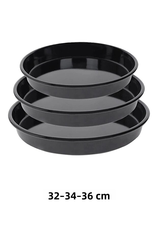 32-34-36 cm Set of 3 Black Glossy Enamel Round Oven Trays