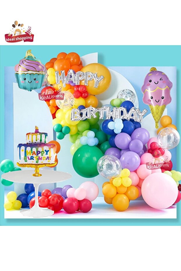 Luxury Cake Cake Ice Cream Foiled Colorful Birthday Balloon Chain Set