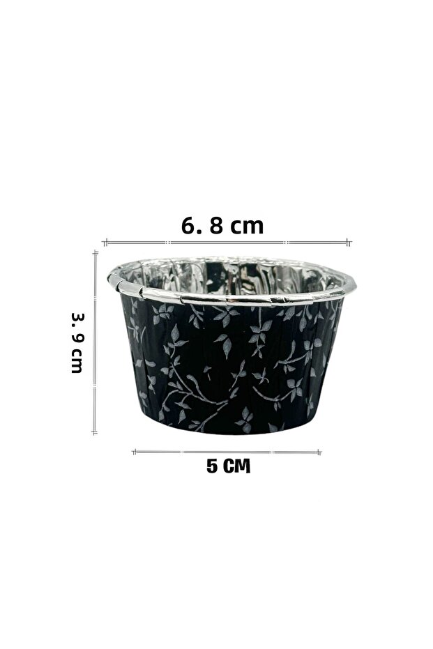 Black Leaf Patterned Silver Muffin Cake Capsule 50Pcs - V - 2