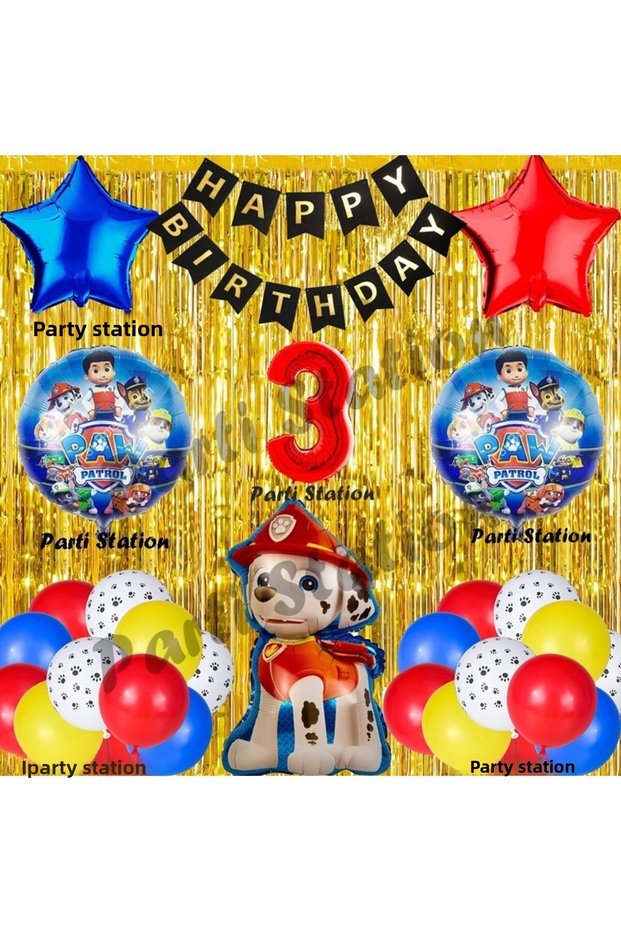 3 Years Old Paw Patrol Follow Marshall Red Oil Balloon Set - Birthday Party Foil