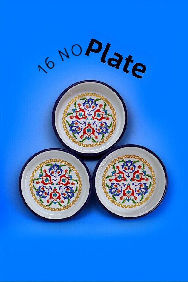 16 cm 3 Piece Enamel Plate, Coffee Plate for 3 People, Service Plate, Snack Plate, Gift
