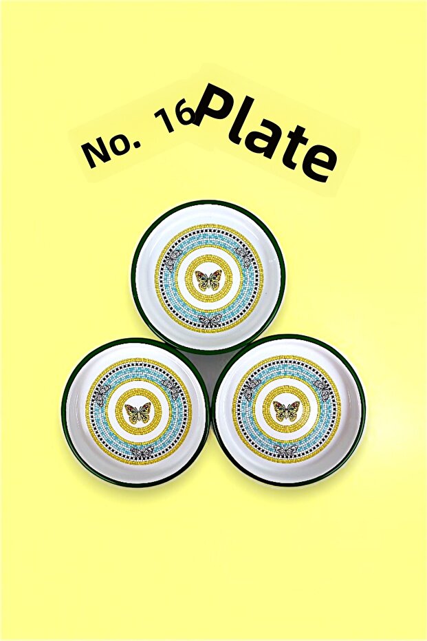 16 cm 3 Piece Enamel Plate, Coffee Plate for 3 People, Service Plate, Snack Plate, Gift
