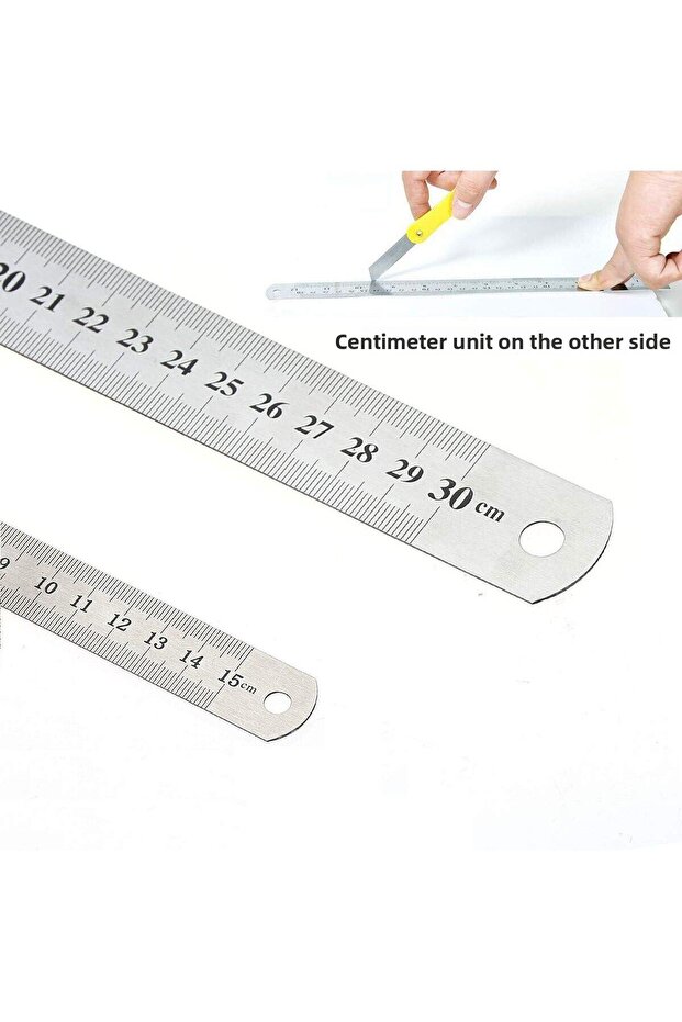 2PCs 15cm 1PCs 30cm Stainless Steel Double Side Straight Ruler Centimeter Inches Scale Metric Ruler