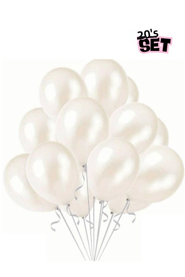 20-Piece Metallic White Balloon Set for Birthday Decorations