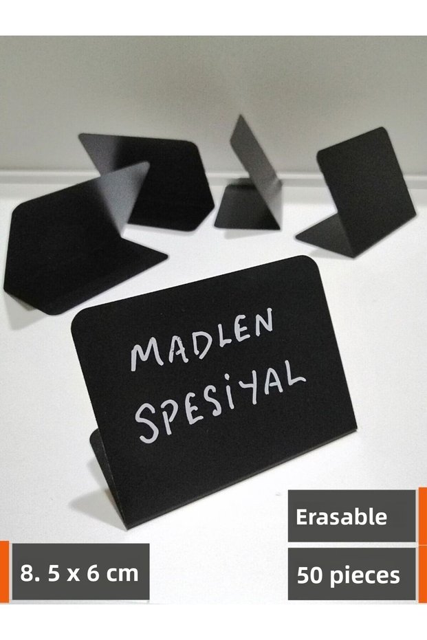 50 Pieces Erasable Chalkboard Standing Back-Landing PVC Black Product Label (8.5X6 CM) Price Tag