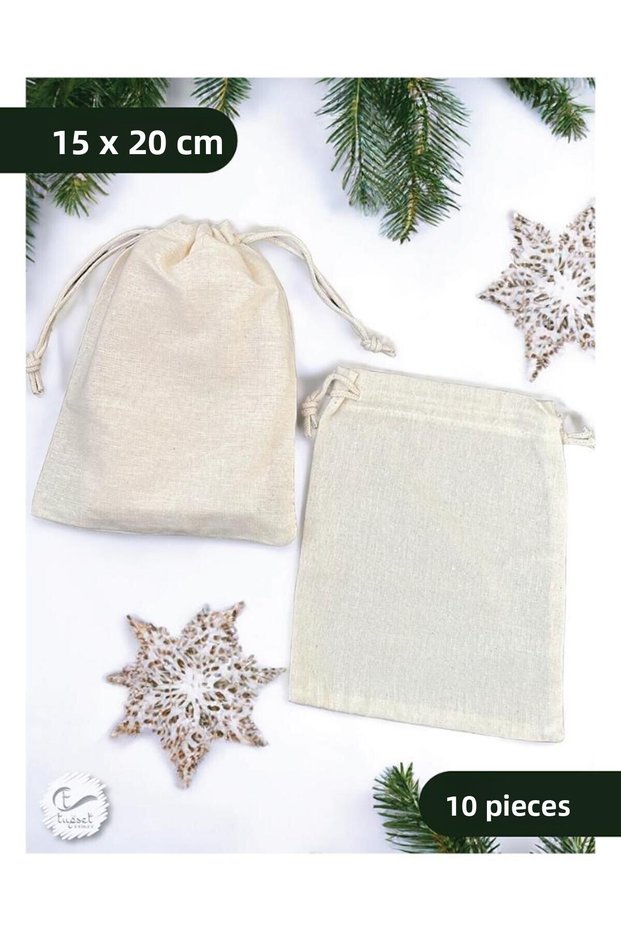Laced Cream Raw Cloth Pouch - 15x20 cm 10 pcs Jewelry, Snack, Henna, Gift Soap Pouch - T875