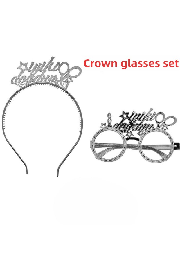 Silver Happy Birthday Tac Glasses Set Happy Birthday Party Accessory Crown Glasses