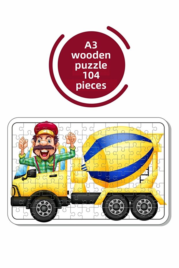 Cement Truck A3 104 Piece Wooden Puzzle
