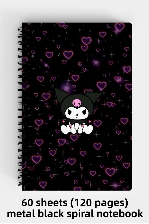 Heart Kuromi Themed A5 Spiral Hard Cover Notebook 120 Sheets