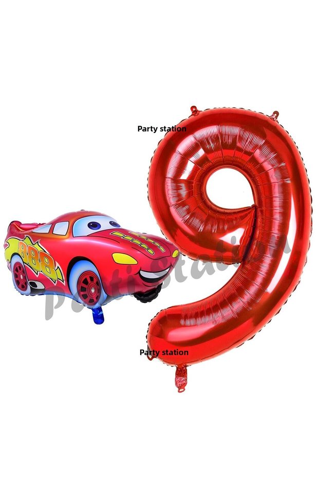 Cars Cars Balloon Concept 9 Years Old Balloon Lightning Mcqueen Balloon and Red Number Balloon Birthday Set