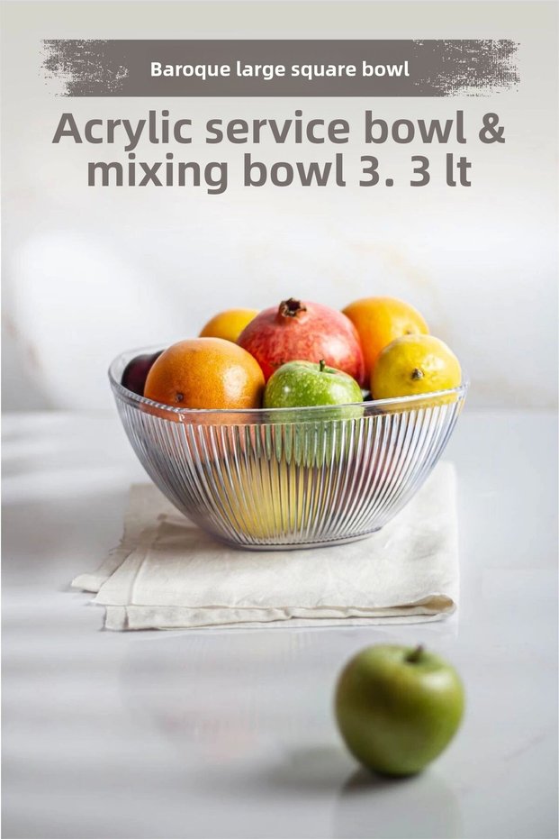Acrylic Baroque Navy Blue Large Square Fruit & Salad Bowl & Mixing Bowl / 3.3 Lt (NOT GLASS)