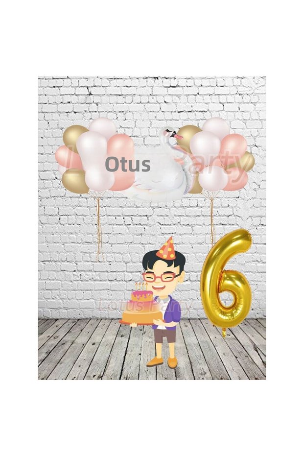 6 Year Old Swan Themed Birthday Party Set - Swan Foil Balloon Gold Color Number Foil Balloon