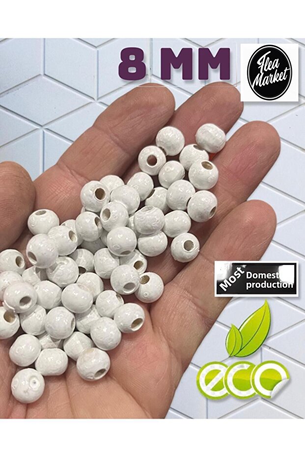 8 mm White Color Wooden Beads - 100 Grams (0Rt 330-400 Pieces)