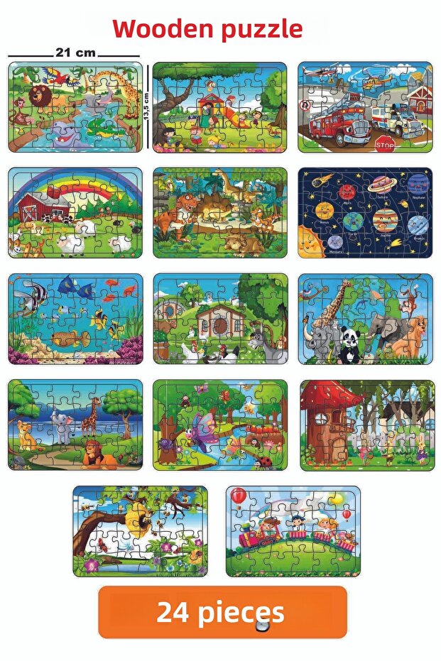 Wooden Puzzle 24 Pieces Set of 14