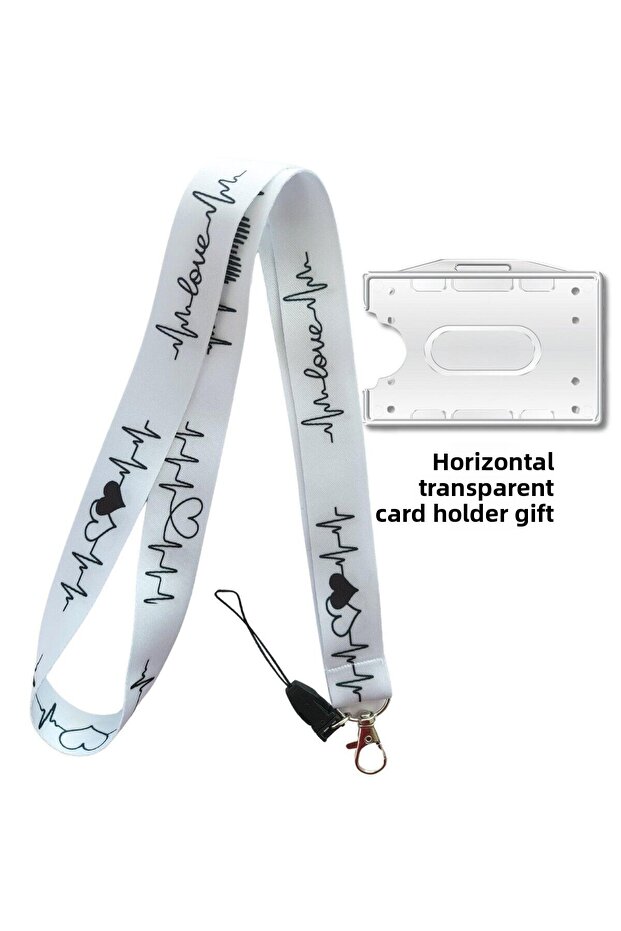 ECG Love White Card Strap اسم شارة الرقبة حزام الحبل حزام الهاتف حامي البطاقة العمودية الأفقية