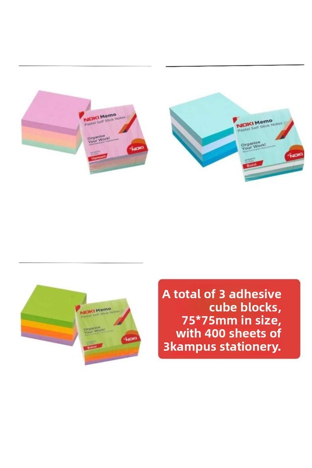 Adhesive Cube Block Set of 3Pcs 75*75mm Size 400Er Leafy Pastel Colors Note Paper