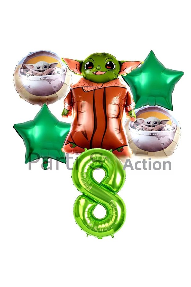Star Wars Yoda Age 8 Green Numeral Balloon Set Star Wars Yoda Concept Birthday Balloon Set