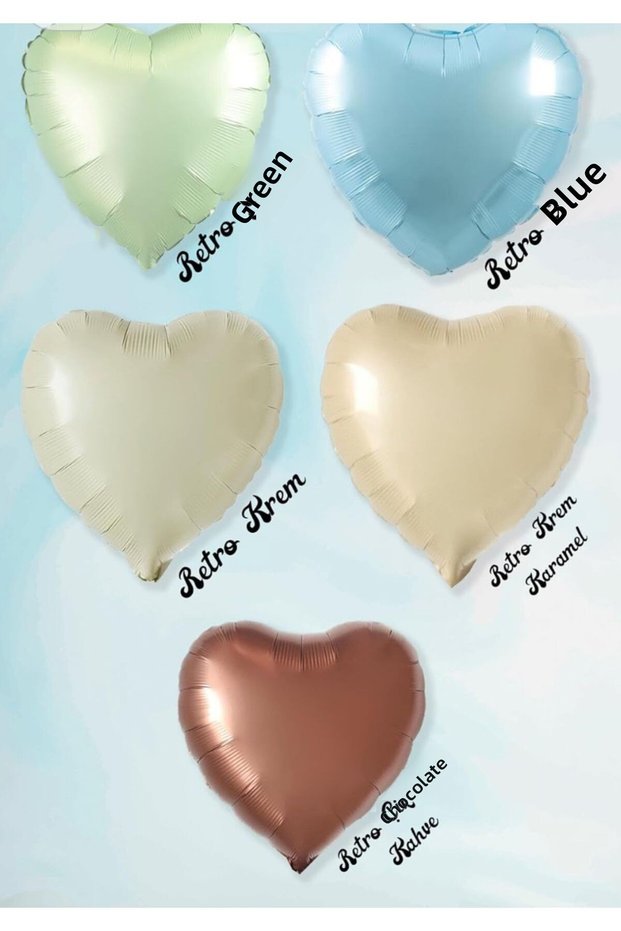 Retro foil heart balloon set 5 pcs water green blue beige cream coffee foil heart balloon