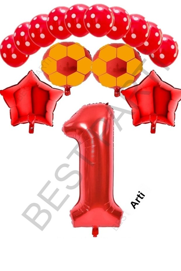 Best Red Number Football Ball Star Foil and Dotted Balloon Set Age 1