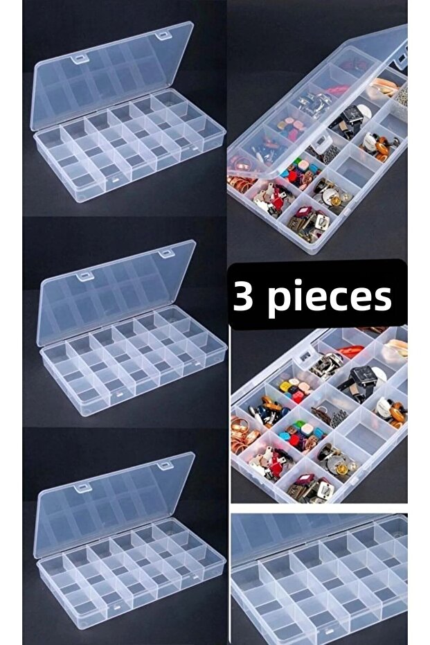 3Pcs 18 Compartments Transparent Beads Accessory Jewelry Ring Organization And Storage Box