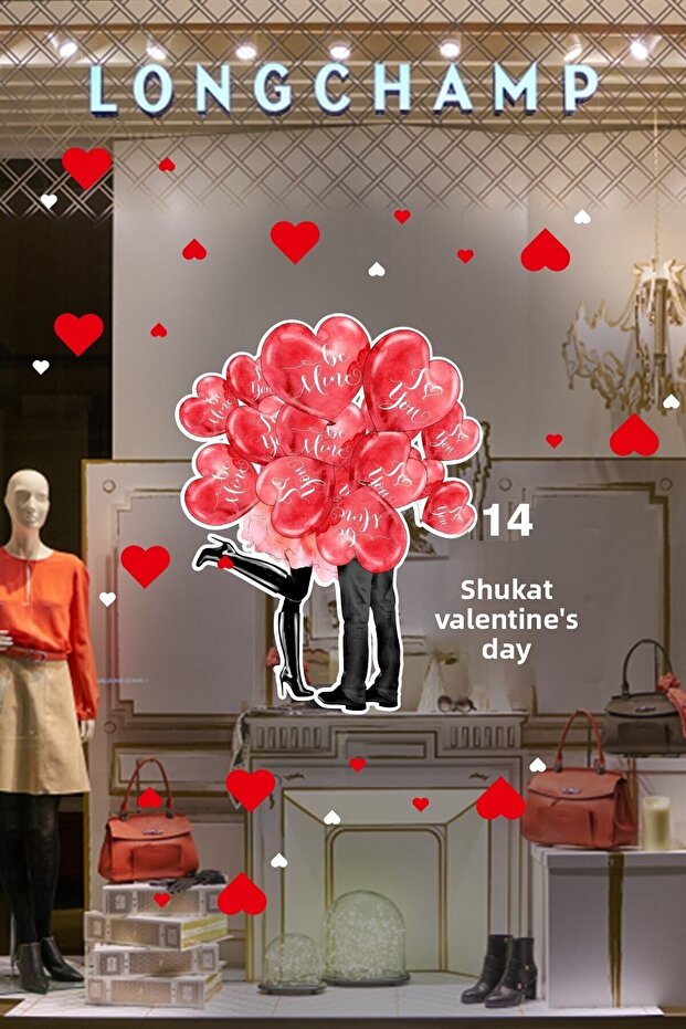 Valentine Hearts in Balloons Valentine's Day Glass Showcase Room Sticker 70cm