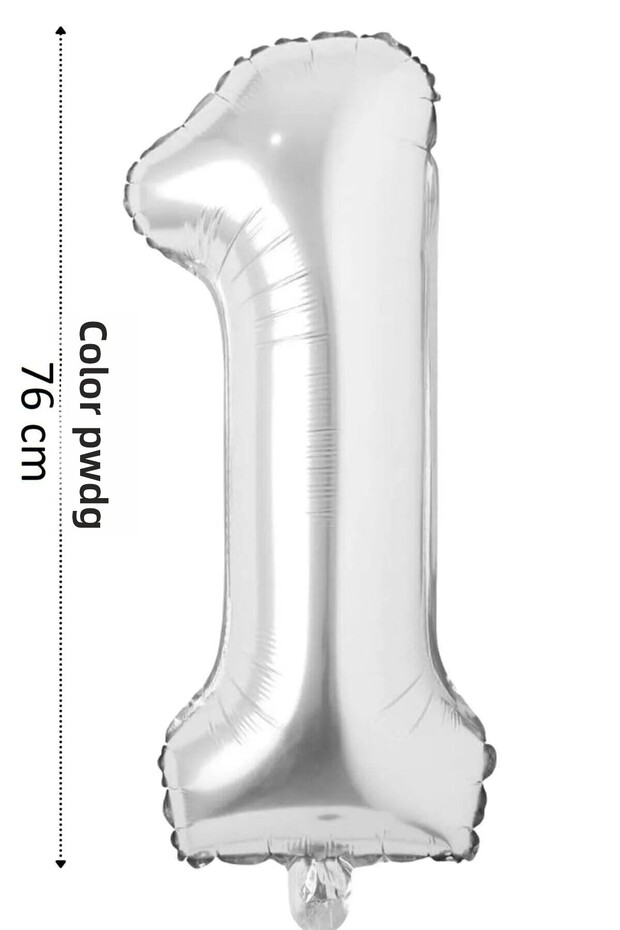Foil Balloon 1 Number Helium Balloon 76 cm Silver Color - 1 Year Old Balloon - 1 Number Balloon - 34 Inch