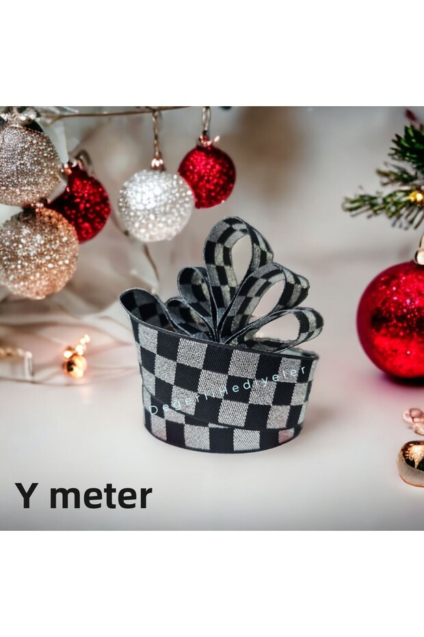 4 METERS Gray Checkerboard New Year Ribbon Box Decoration Ribbon Tree Decoration Ribbon 3cm