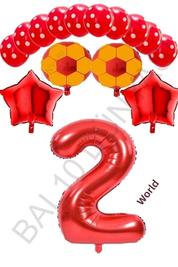 Bal10 Red Number Football Ball Star Foil and Dotted Balloon Set Age 2