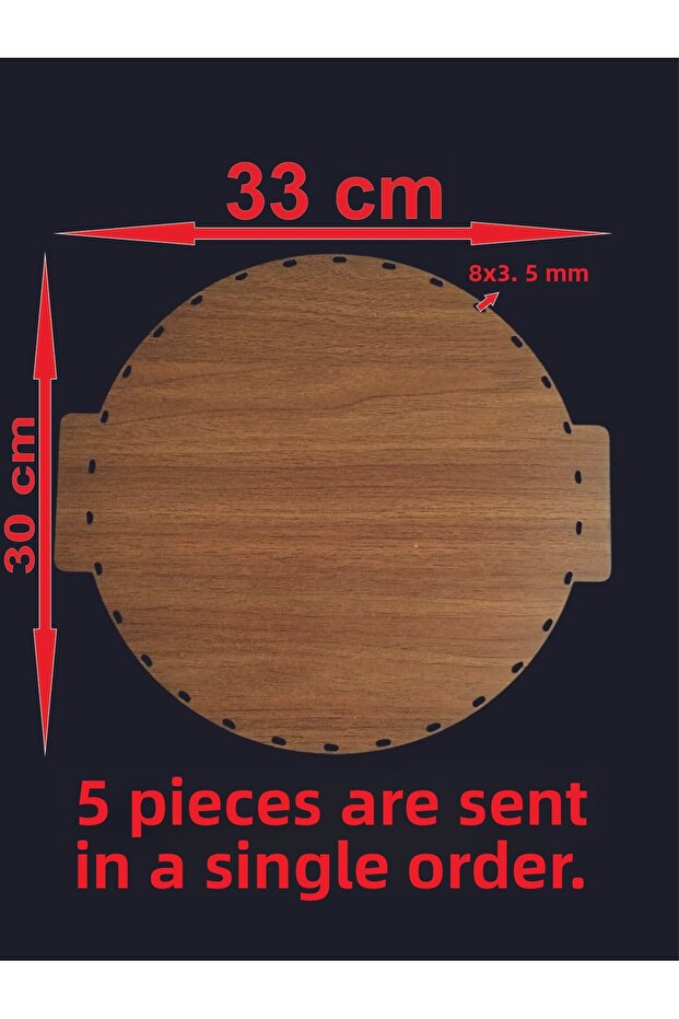 33X30 cm 5 Pcs Bamboo Tray with Walnut Handles, Knitted Plate, Supla Perforated Coaster, Crochet Base, Craft Basket Base