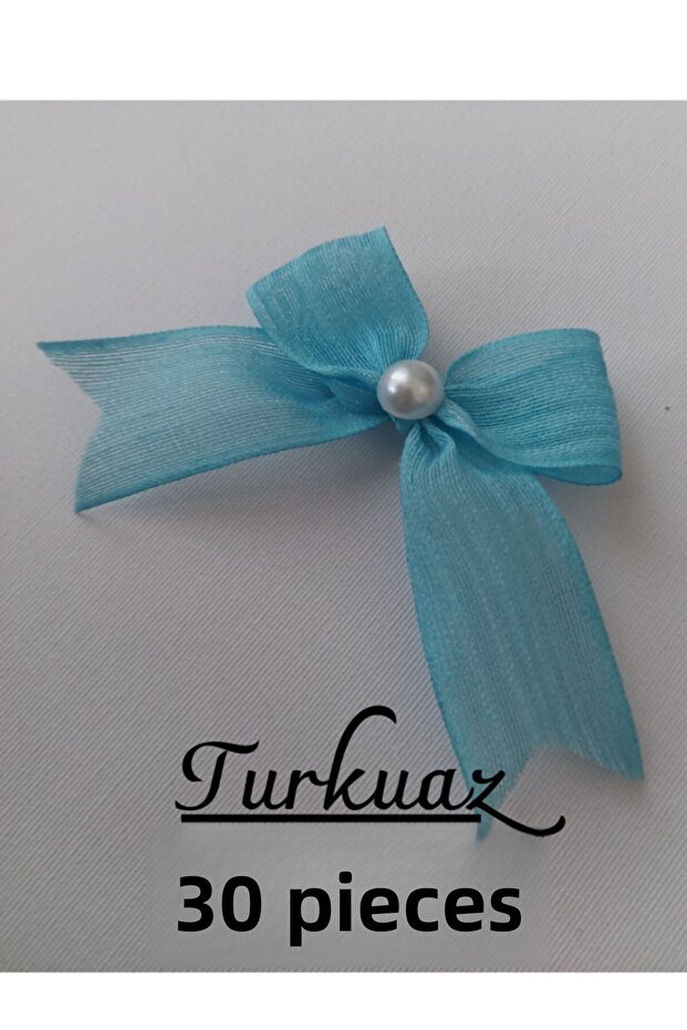 Pearl Detailed Naples Linen Ribbon Ready-Made Bow (30 Pieces)