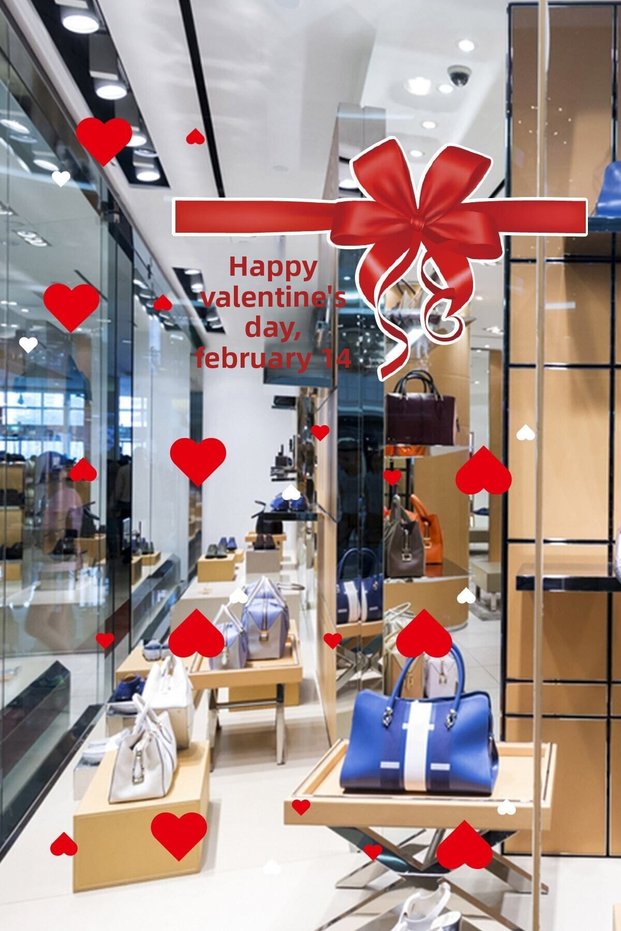 Ribbon February 14 Happy Valentine's Day Shop Glass Decoration Sticker 70cm