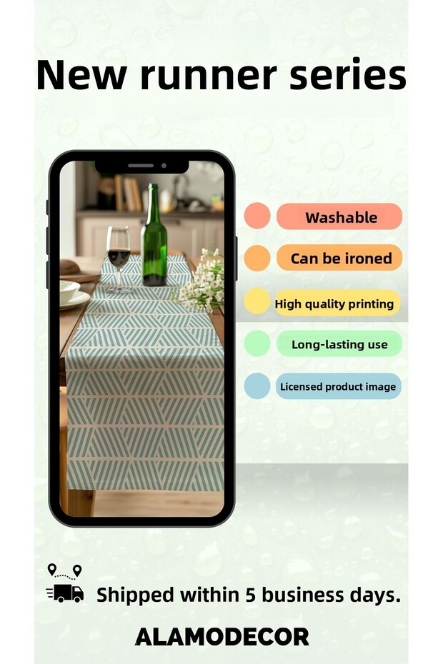 Nordic Leaf Pattern Runner Ethnic Bohemian Patterned Digital Printed Runner - 2