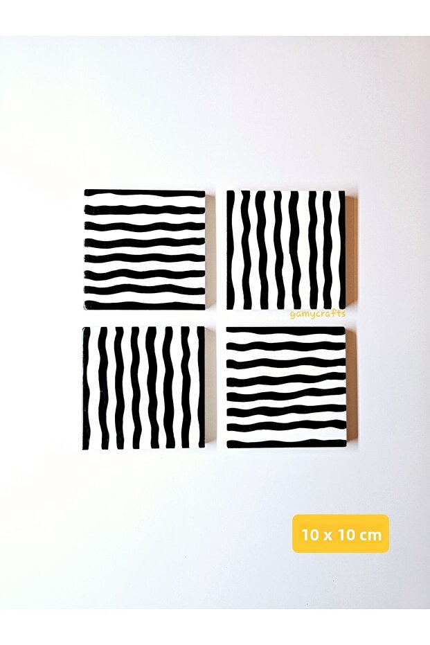 Coasters - Coasters - Handmade Stone Coasters - Set of 4 Black Striped - Stone Coasters