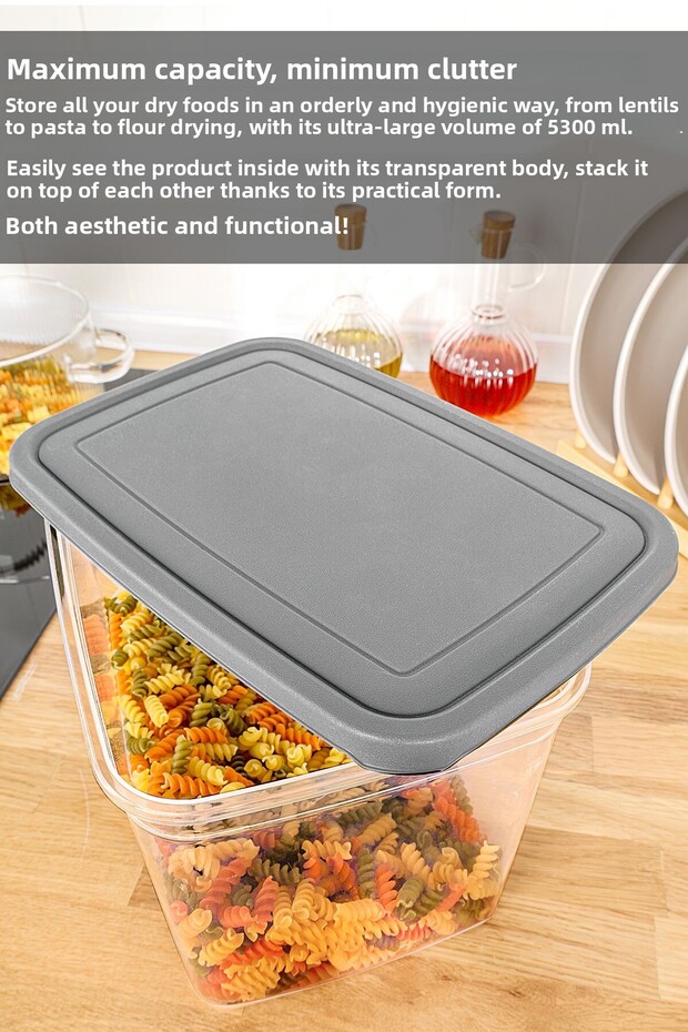 2 Deep Food Storage Containers with Labels - Pulses Flour Container Large Size Food Box 5300 ml Transparent - 5