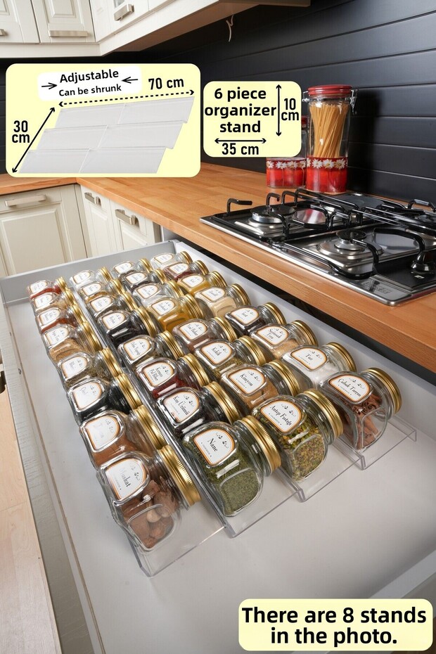6 Pieces Spice Organizer In-Drawer Plexiglass Stand 35*10 cm (Excluding Jars) Z350