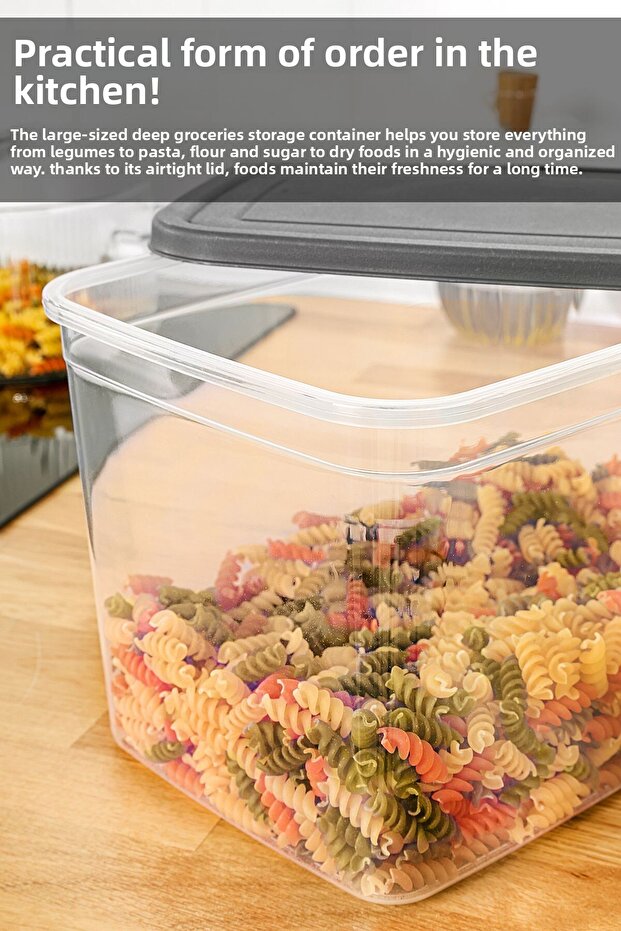 4 Deep Food Storage Containers with Labels - Pulses Flour Container Large Size Food Box 5300 ml Transparent - 6