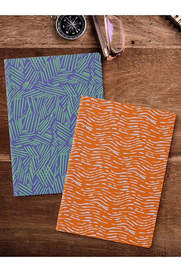 طقم دفتر ملاحظات غير مبطن بنمط هندسي - قطعتين، 64 صفحة، حجم متوسط - 2