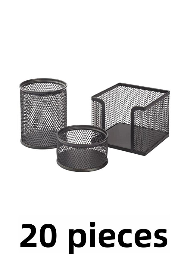 20 Pcs Perforated Desktop Pen Holder Set of 3 470g Black