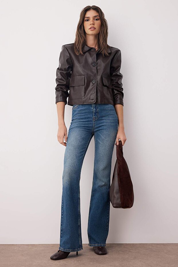 Mavi Soluk Efekt Vintage Yüksek Bel Flare Jeans TWOAW25JE00169 - 1