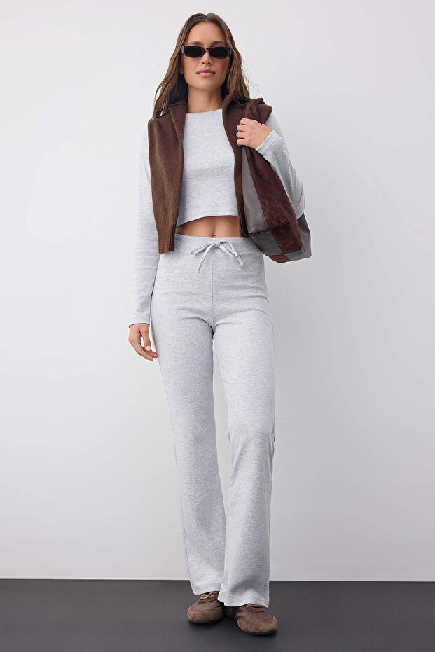 Wardrobe Essentials –Gri Melanj Slim/Vücuda Oturan Örme Alt-Üst Takım | TWOAW26AU00008 - 1