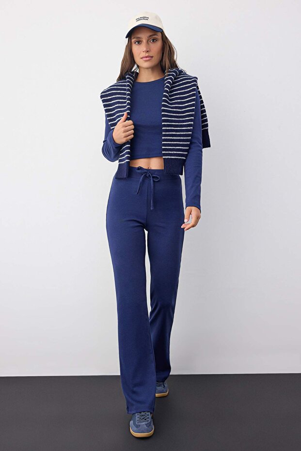 Wardrobe Essentials – Lacivert Slim/Vücuda Oturan Örme Alt-Üst Takım | TWOAW26AU00008 - 1