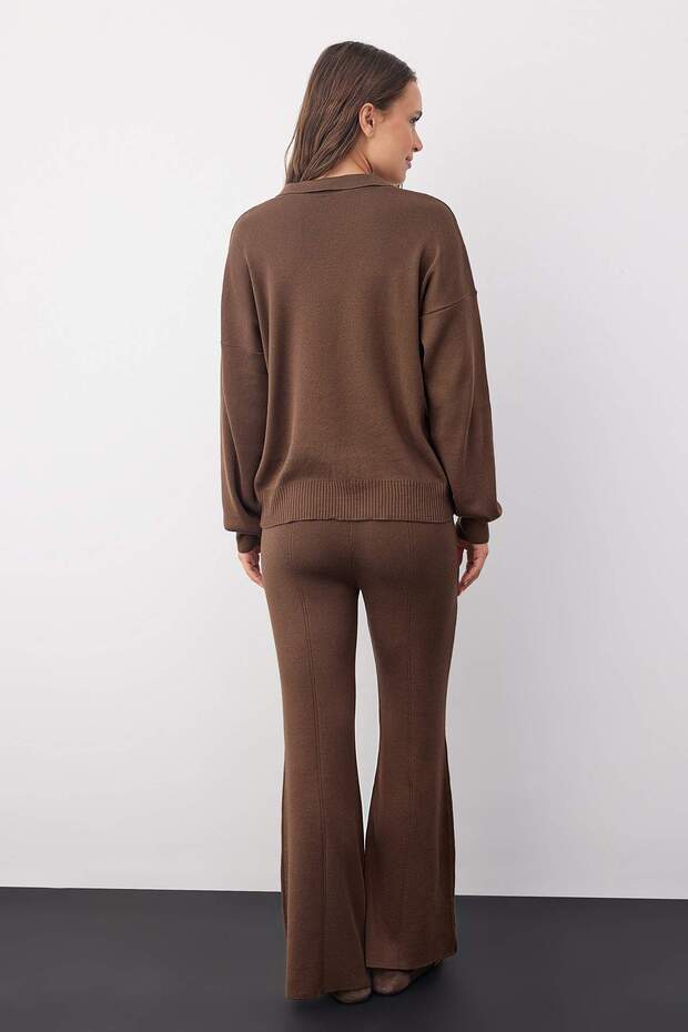 Wardrobe Essentials Kahverengi Pamuklu Kazak-Pantolon Triko Alt-Üst Takım | TWOAW26AU00002 - 4