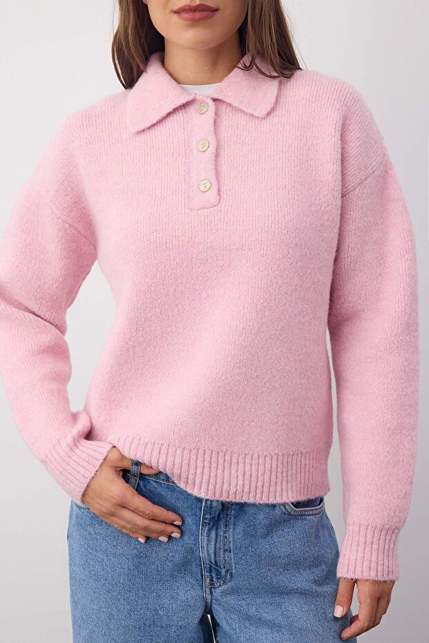 Wardrobe Essentials Pembe Basic Geniş Kalıp Özel İplikli Triko Kazak | TWOAW26KZ00072 - 3
